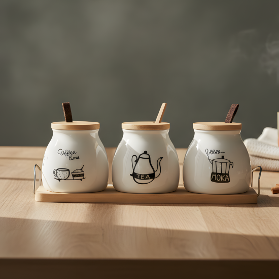 Porcelain Spice Jar Set - 3 Pcs